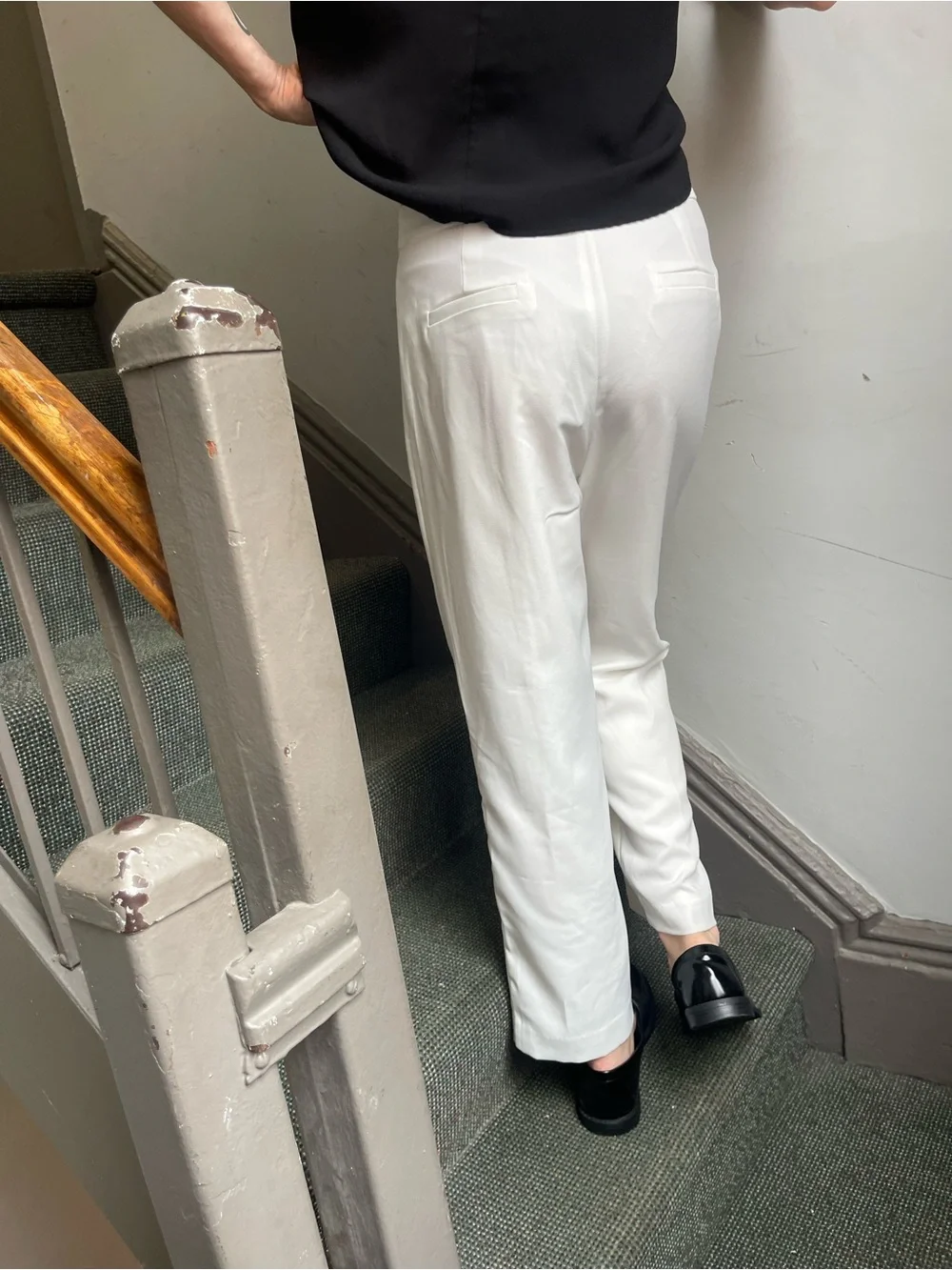 Cropped White Tailored Slit Hem Trousers